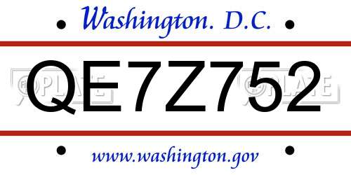 QE7Z752 District Of Columbia License Plate