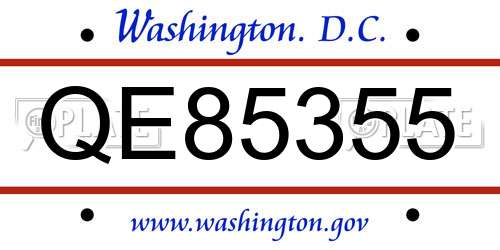 QE85355 District Of Columbia License Plate