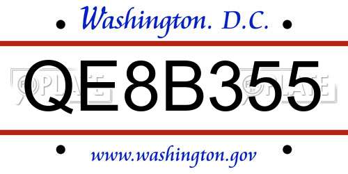 QE8B355 District Of Columbia License Plate