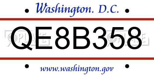 QE8B358 District Of Columbia License Plate