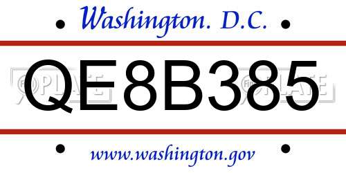 QE8B385 District Of Columbia License Plate