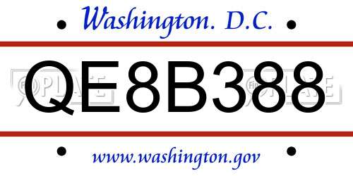 QE8B388 District Of Columbia License Plate