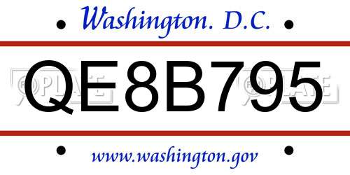 QE8B795 District Of Columbia License Plate