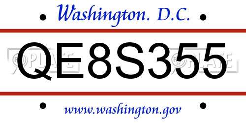 QE8S355 District Of Columbia License Plate