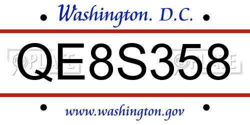 QE8S358 District Of Columbia License Plate