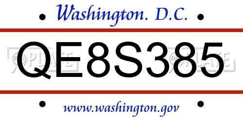 QE8S385 District Of Columbia License Plate