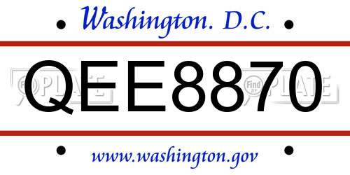QEE8870 District Of Columbia License Plate