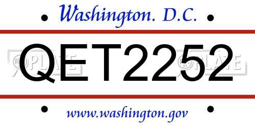 QET2252 District Of Columbia License Plate