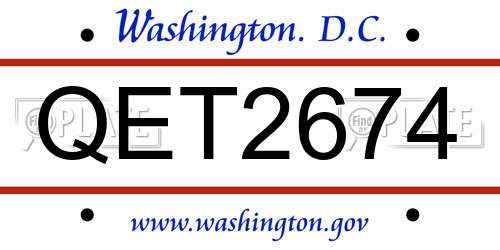 QET2674 District Of Columbia License Plate