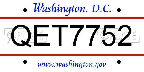 QET7752 District Of Columbia License Plate