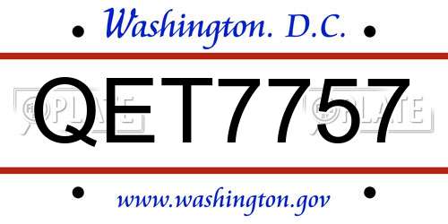 QET7757 District Of Columbia License Plate