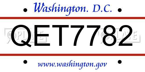 QET7782 District Of Columbia License Plate