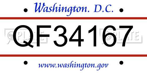 QF34167 District Of Columbia License Plate