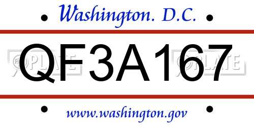 QF3A167 District Of Columbia License Plate
