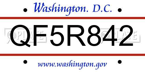 QF5R842 District Of Columbia License Plate