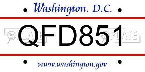 QFD851 District Of Columbia License Plate