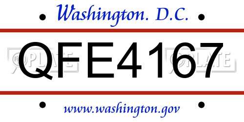 QFE4167 District Of Columbia License Plate