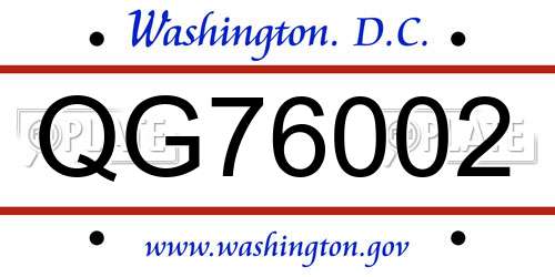 QG76002 District Of Columbia License Plate