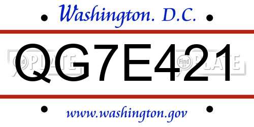 QG7E421 District Of Columbia License Plate