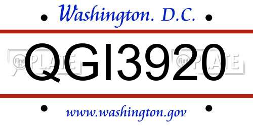 QGI3920 District Of Columbia License Plate