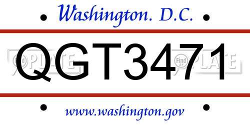 QGT3471 District Of Columbia License Plate