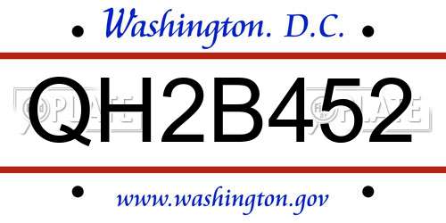QH2B452 District Of Columbia License Plate