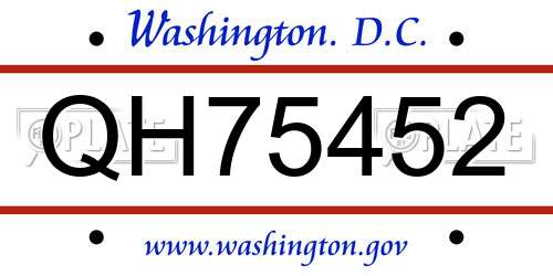 QH75452 District Of Columbia License Plate