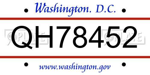 QH78452 District Of Columbia License Plate