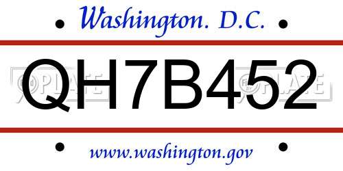 QH7B452 District Of Columbia License Plate