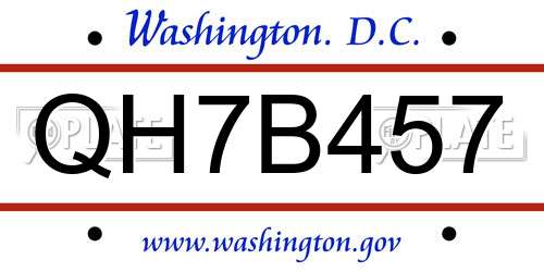 QH7B457 District Of Columbia License Plate