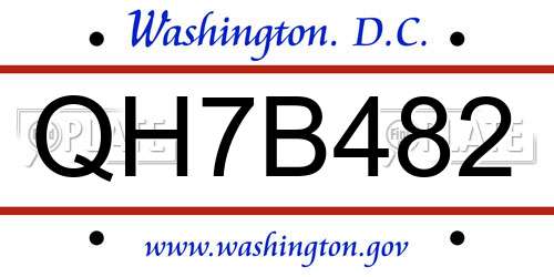 QH7B482 District Of Columbia License Plate