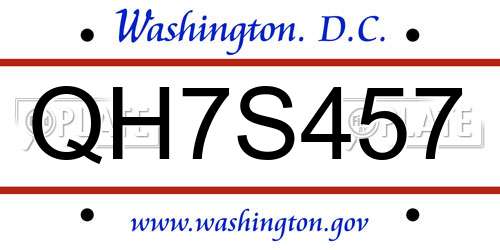 QH7S457 District Of Columbia License Plate