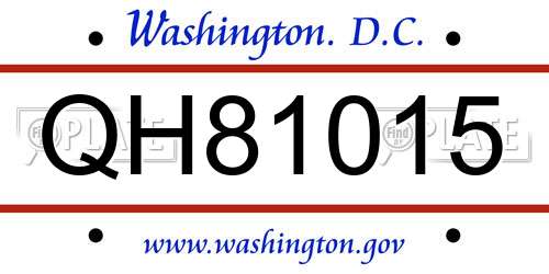 QH81015 District Of Columbia License Plate