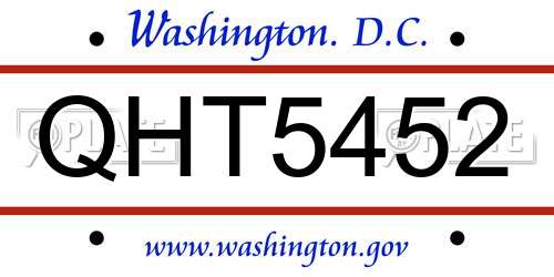 QHT5452 District Of Columbia License Plate
