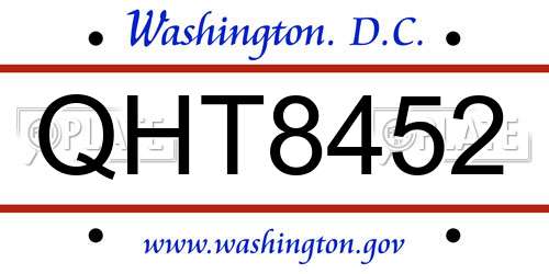QHT8452 District Of Columbia License Plate