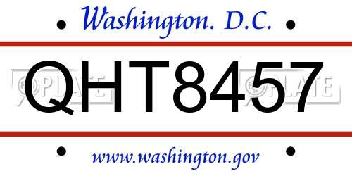 QHT8457 District Of Columbia License Plate