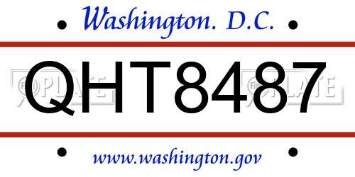 QHT8487 District Of Columbia License Plate
