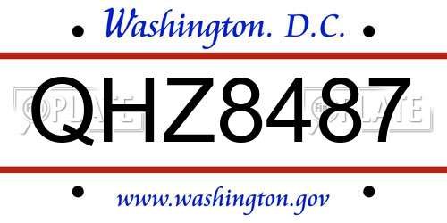 QHZ8487 District Of Columbia License Plate