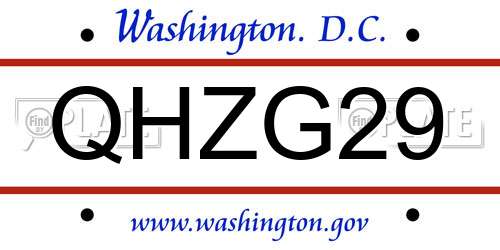 QHZG29 District Of Columbia License Plate