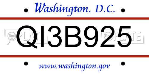 QI3B925 District Of Columbia License Plate