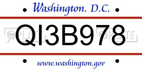 QI3B978 District Of Columbia License Plate