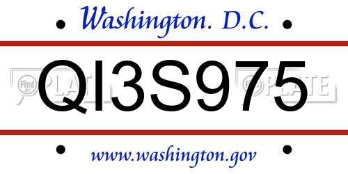 QI3S975 District Of Columbia License Plate
