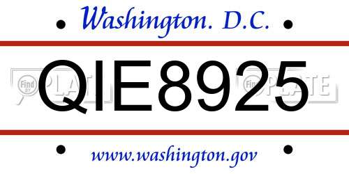 QIE8925 District Of Columbia License Plate