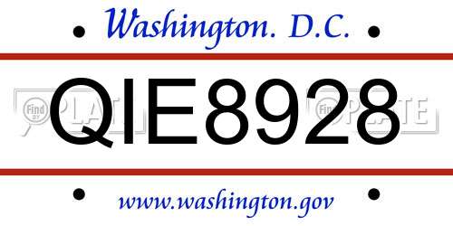 QIE8928 District Of Columbia License Plate