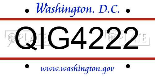 QIG4222 District Of Columbia License Plate