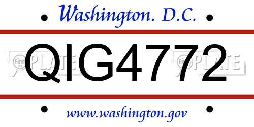 QIG4772 District Of Columbia License Plate
