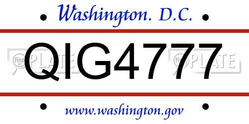 QIG4777 District Of Columbia License Plate