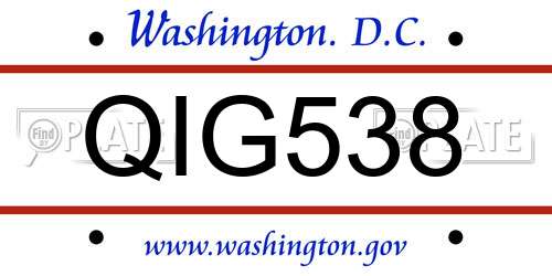 QIG538 District Of Columbia License Plate