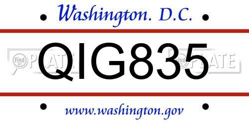 QIG835 District Of Columbia License Plate