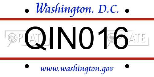 QIN016 District Of Columbia License Plate